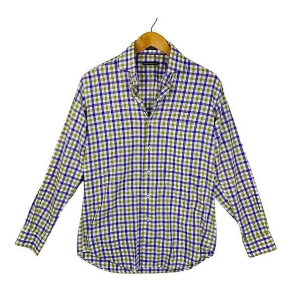 Peter Millar Purple & Green Check Print Long Sleeve Dress Shirt Mens Size Medium - Picture 1 of 5